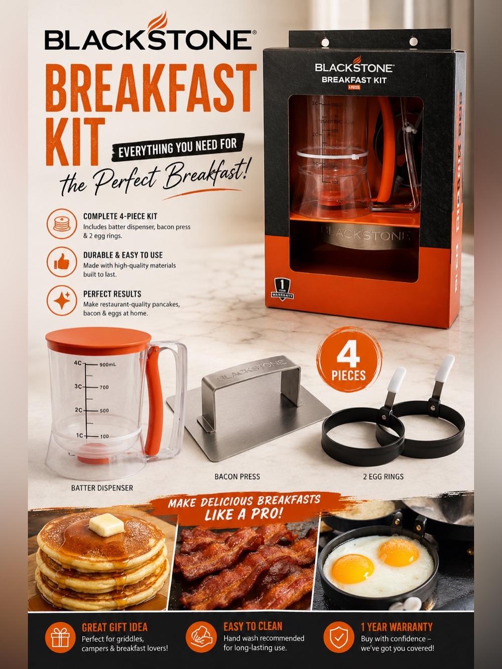 Blackstone Orange and Black Breakfast Kit - 4 Piece Set
